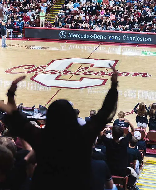 Fans in arena cheering